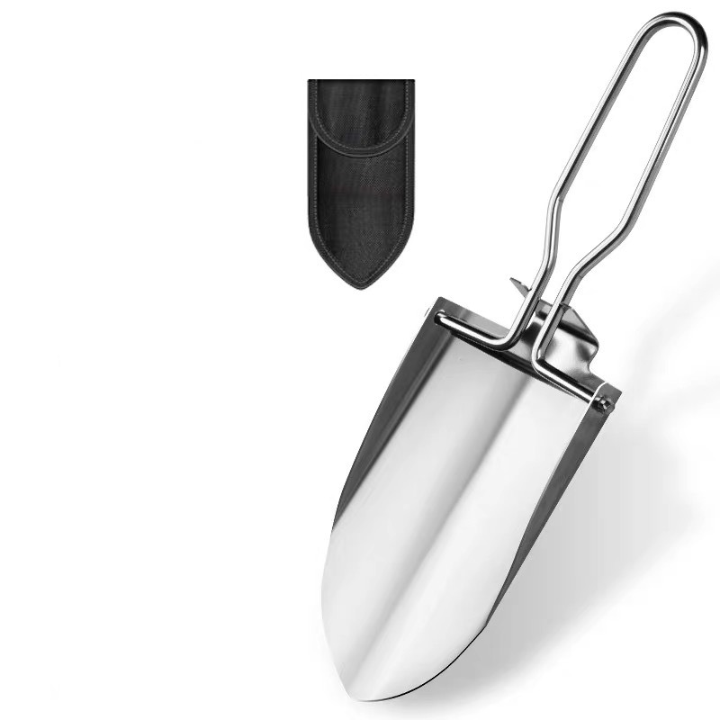 Folding stainless steel shovel with a portable bag