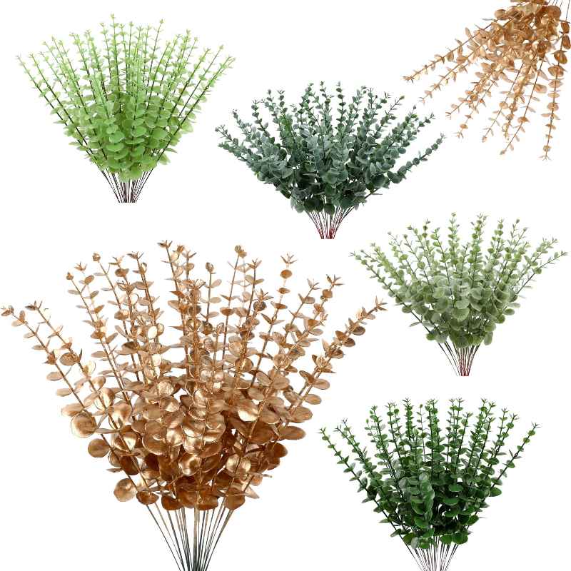 Artificial green plant single eucalyptus stem
