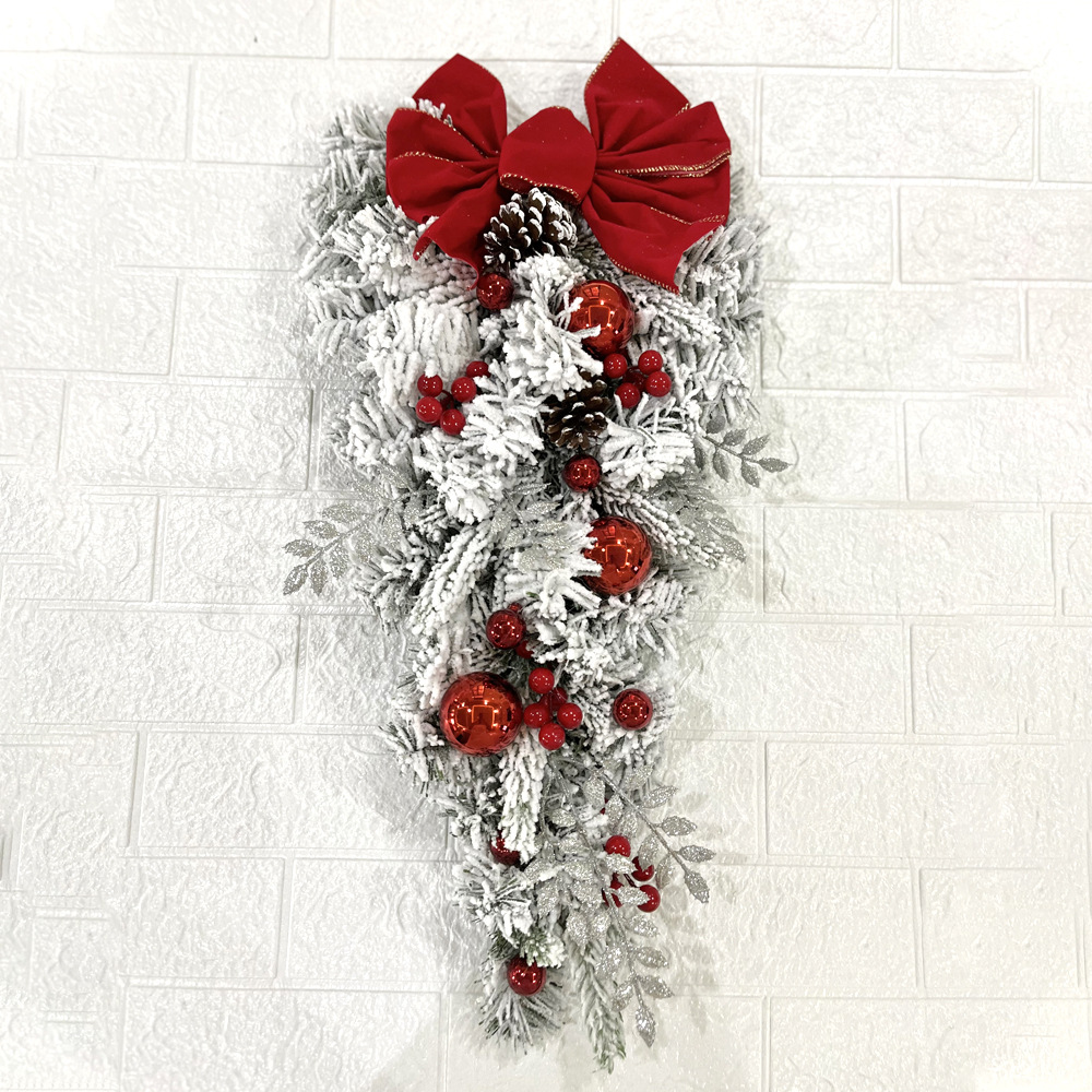 60cm Red Flocked Artificial Christmas Door Swag