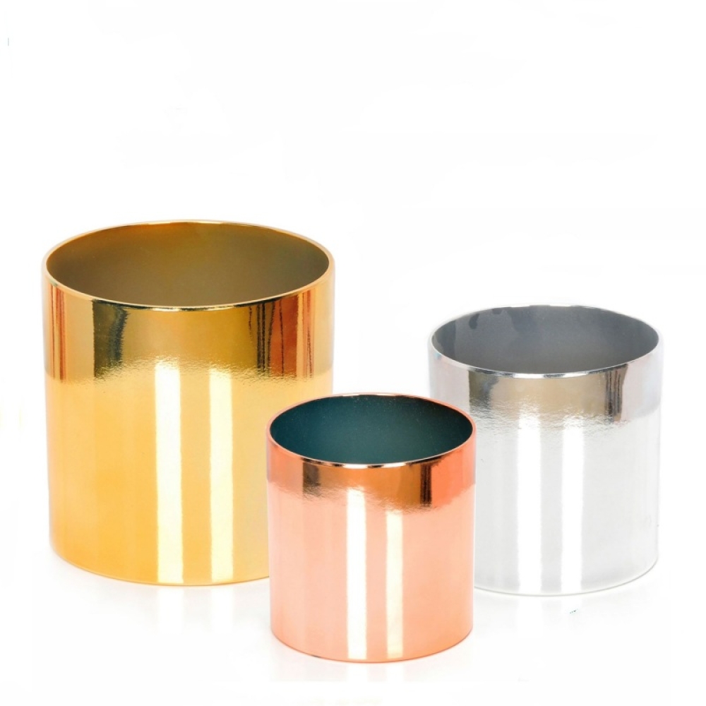 Electroplated cylindrical plastic flower pot