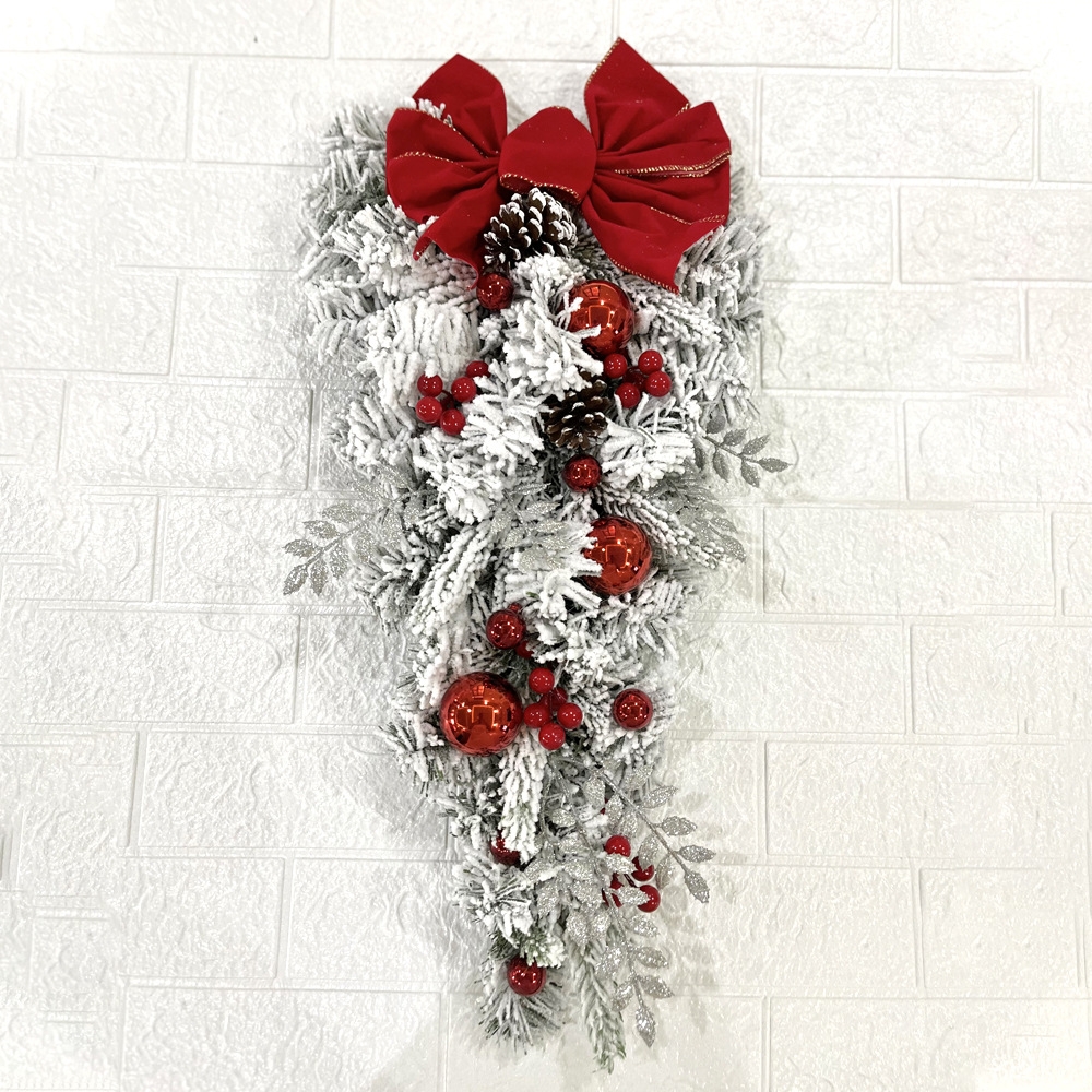 60cm Red Flocked Artificial Christmas Door Swag