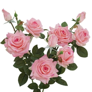 Soft-touch artificial rose with three blooms