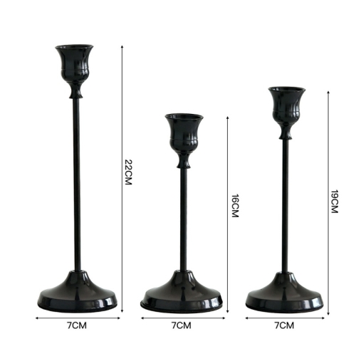 Gold, silver, and black candlestick three-piece set