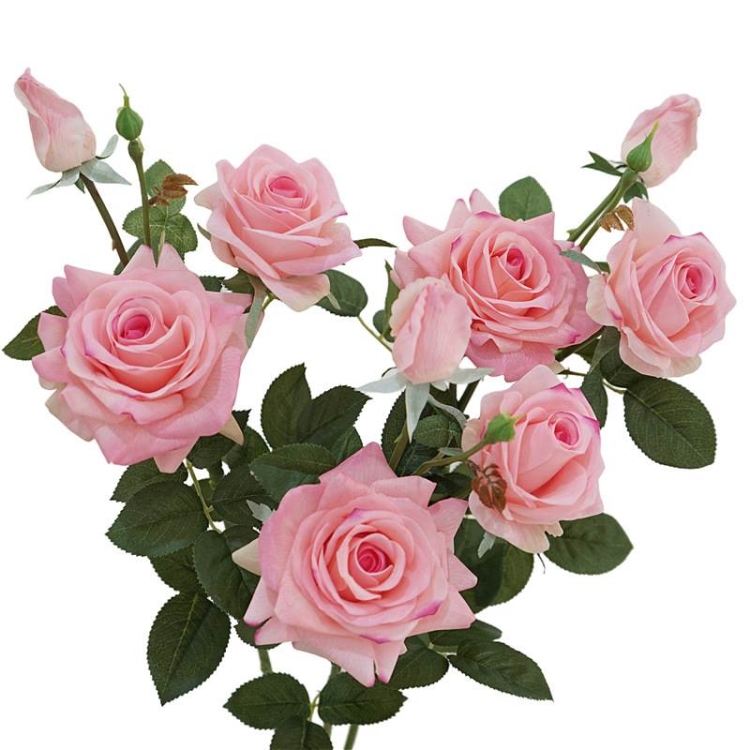 Soft-touch artificial rose with three blooms