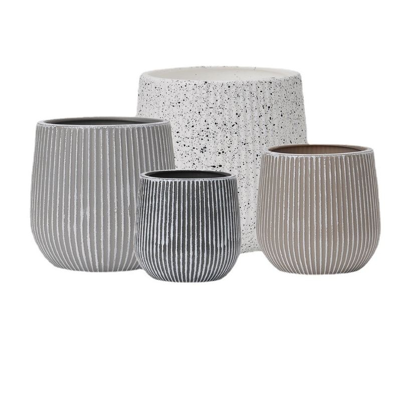 Imitation cement round striped plastic flower pot