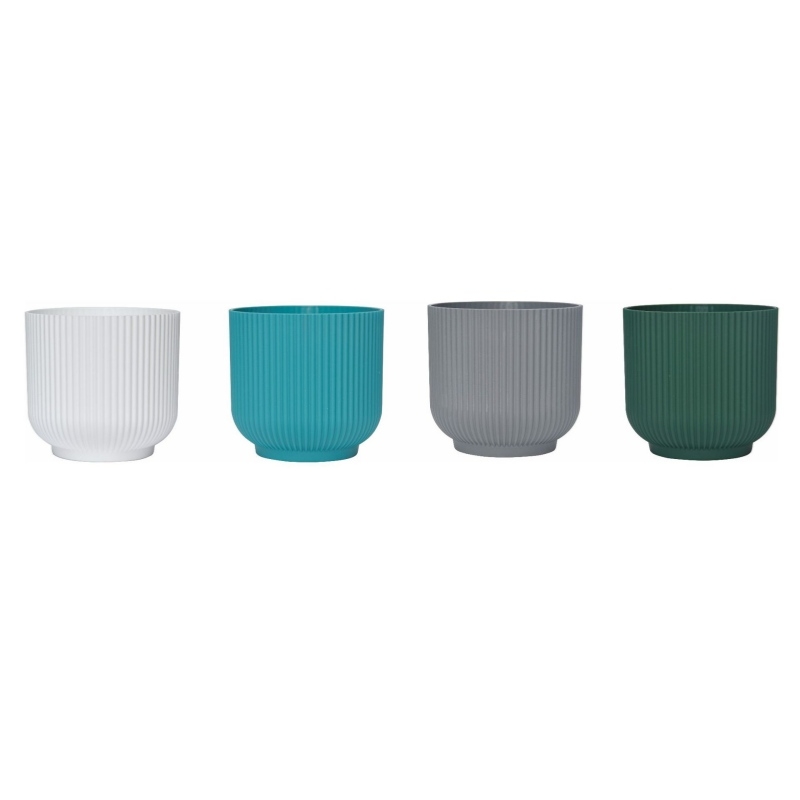 Multi-colored round flower pots without saucers