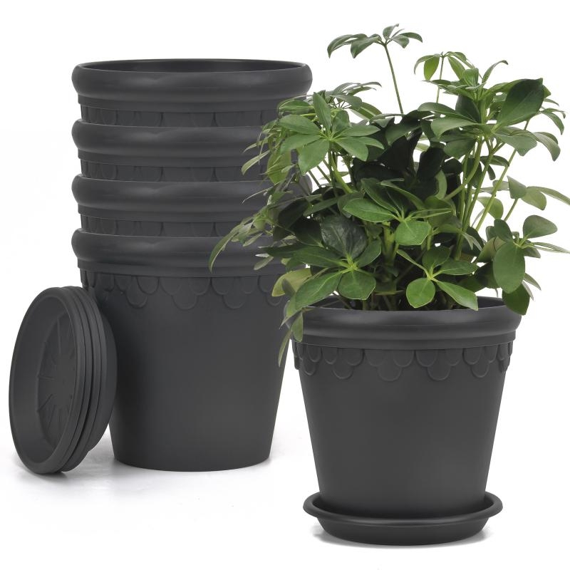 5.5 inch, 6.5 inch and 7.5 inch Imitation ceramic plastic flower pot with base