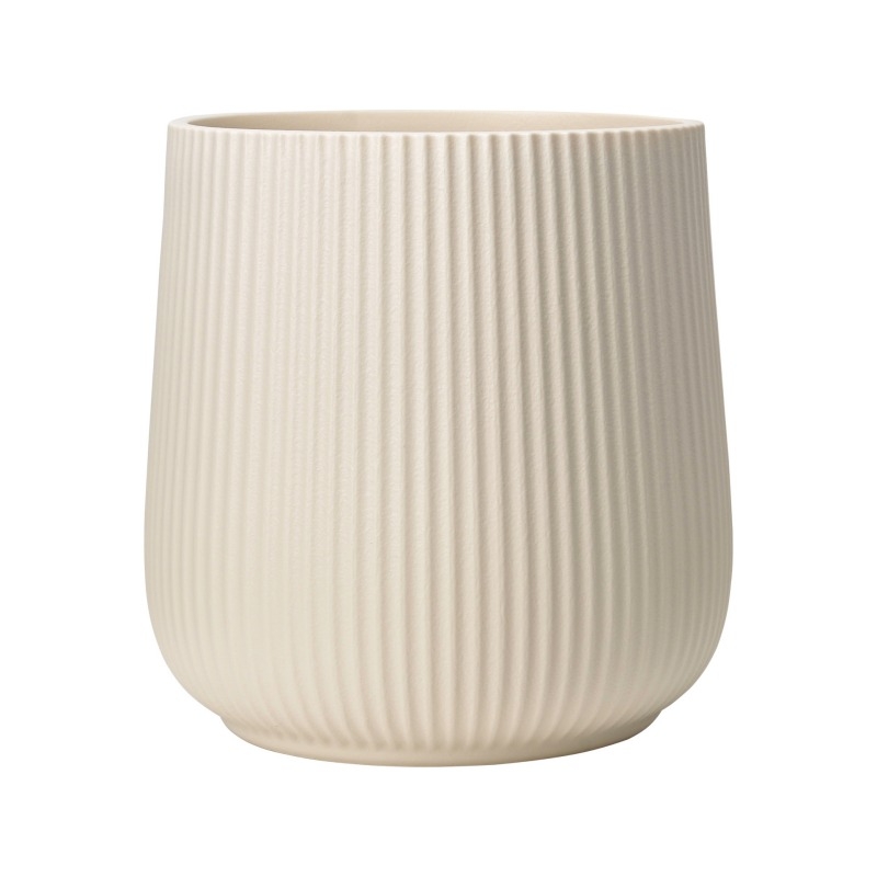 Large striped plastic flower pot