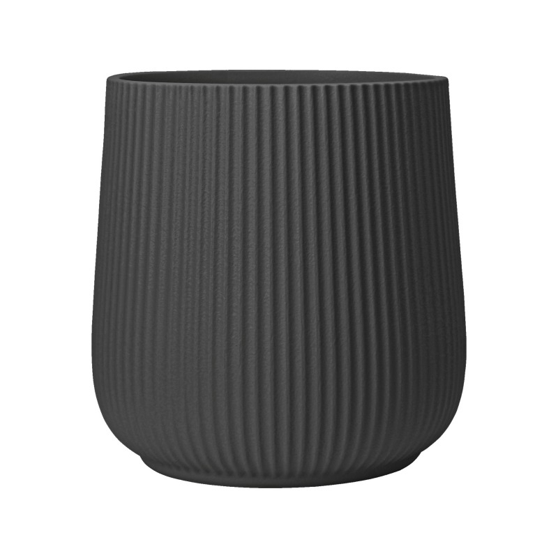 Large striped plastic flower pot