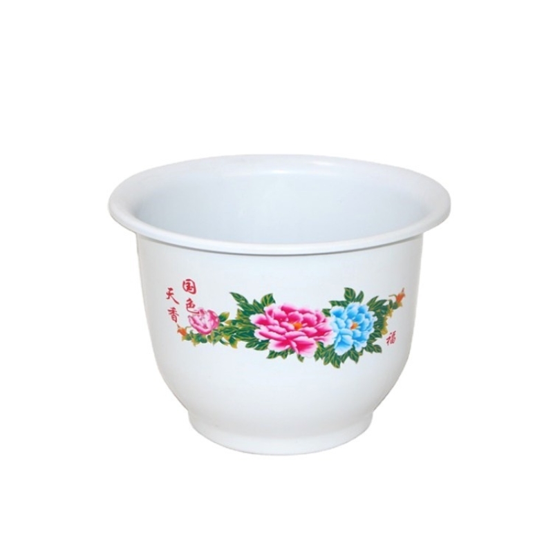 Plastic flower pots with printed patterns
