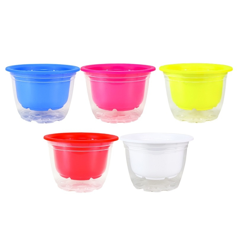 Double-layer round colored plastic flower pot