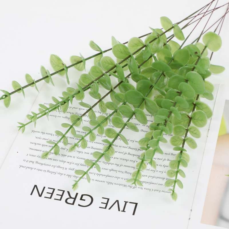 Artificial green plant single eucalyptus stem
