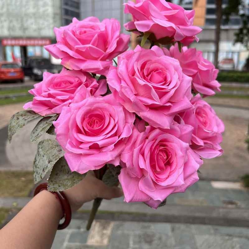 Artificial diamond rose with nine blooms