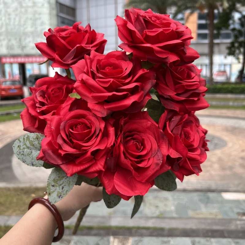 Artificial diamond rose with nine blooms