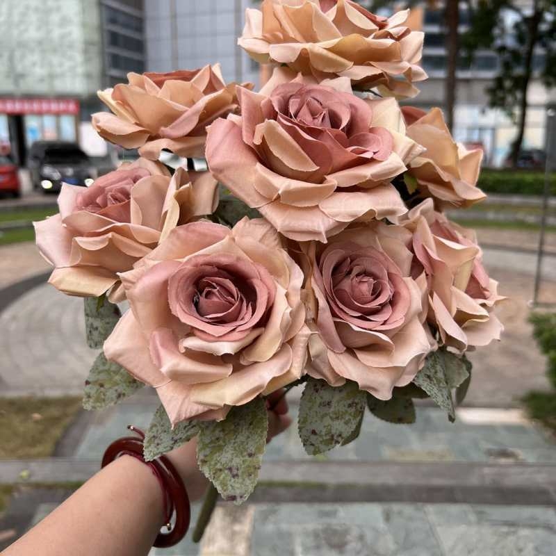 Artificial diamond rose with nine blooms