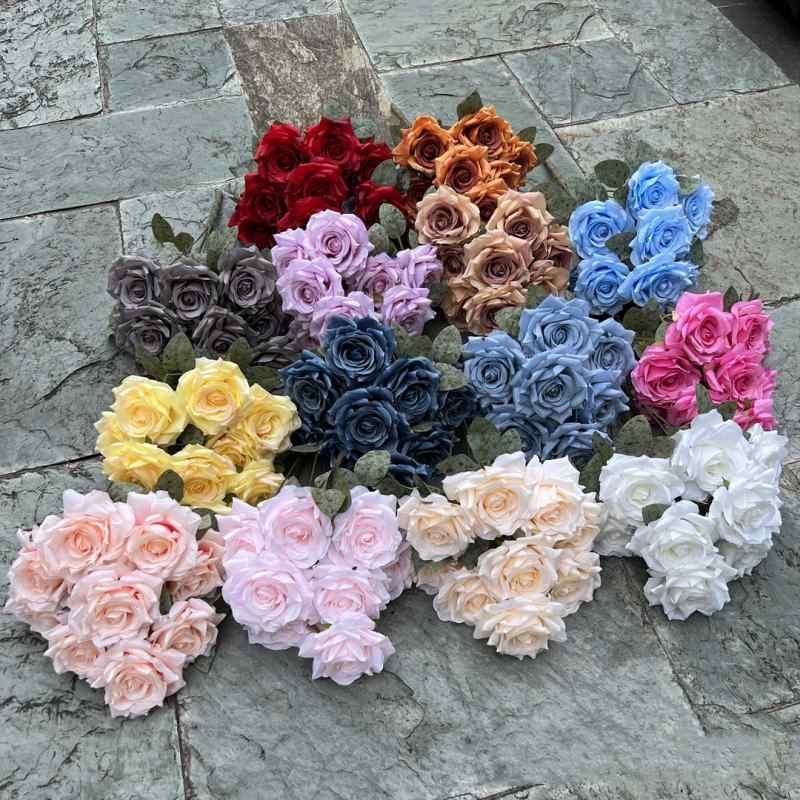Artificial diamond rose with nine blooms