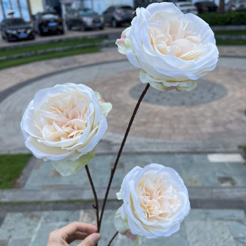 Austin artificial rose with three blooms