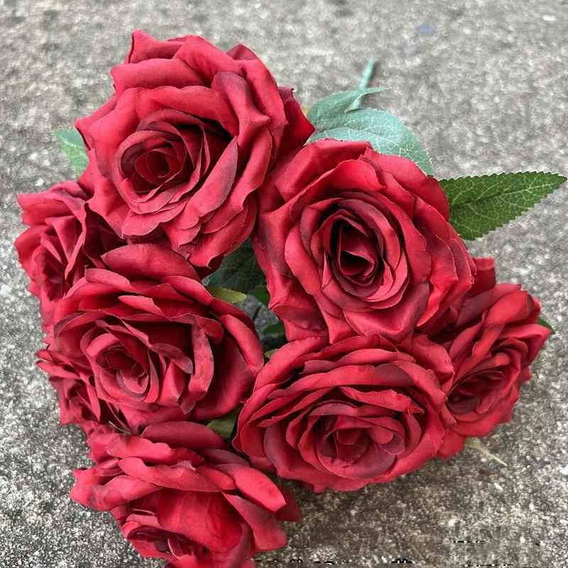 Artificial rose with nine blooms