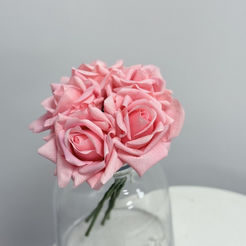 Wholesale Artificial Curled-Edge Rose Bouquet –25cm  5 Blooms