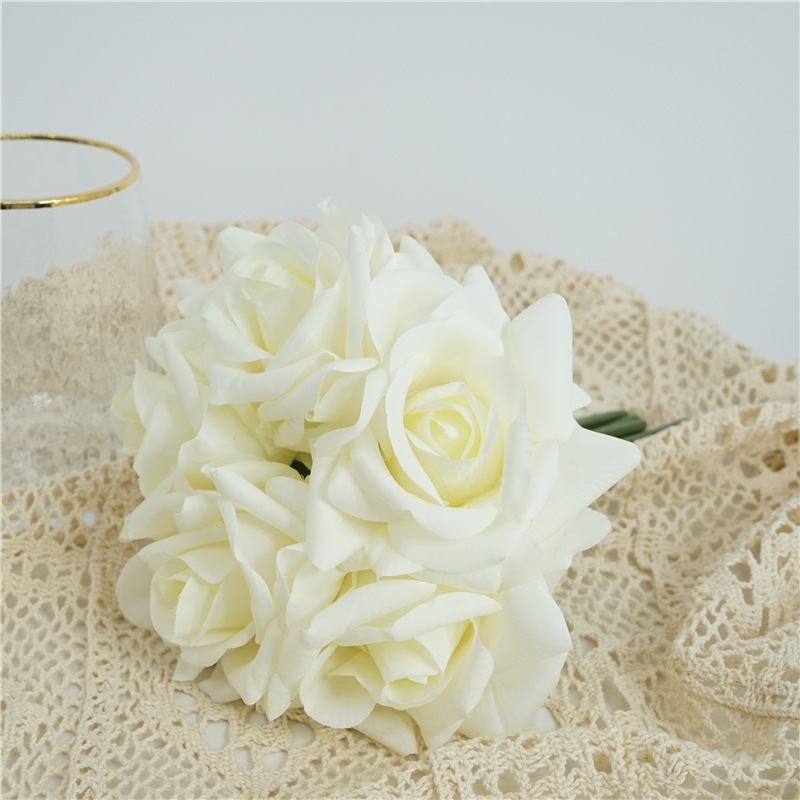 Wholesale Artificial Curled-Edge Rose Bouquet –25cm  5 Blooms