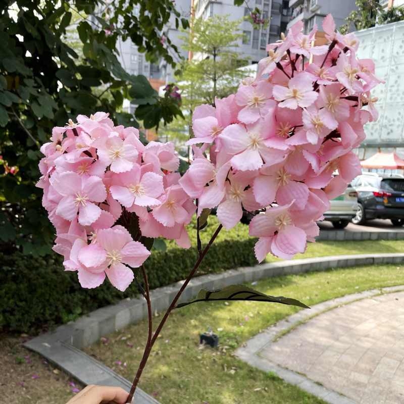 Two-Bloom Pagoda-Shaped Artificial Hydrangea Spray – 90cm