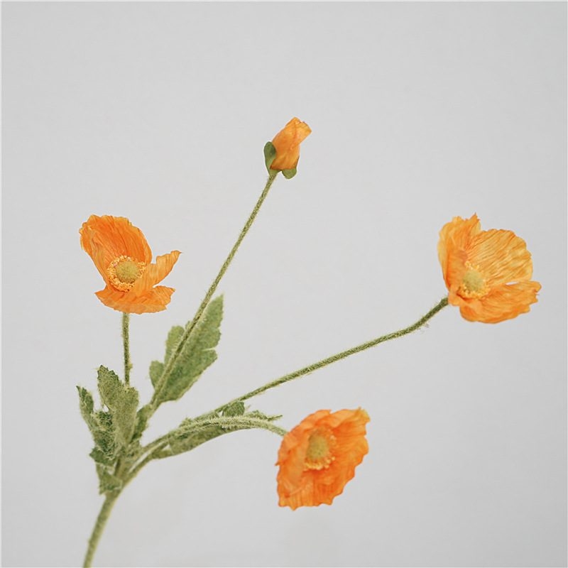 Wholesale Artificial Poppy Stem with 3 Flowers and 1 Bud