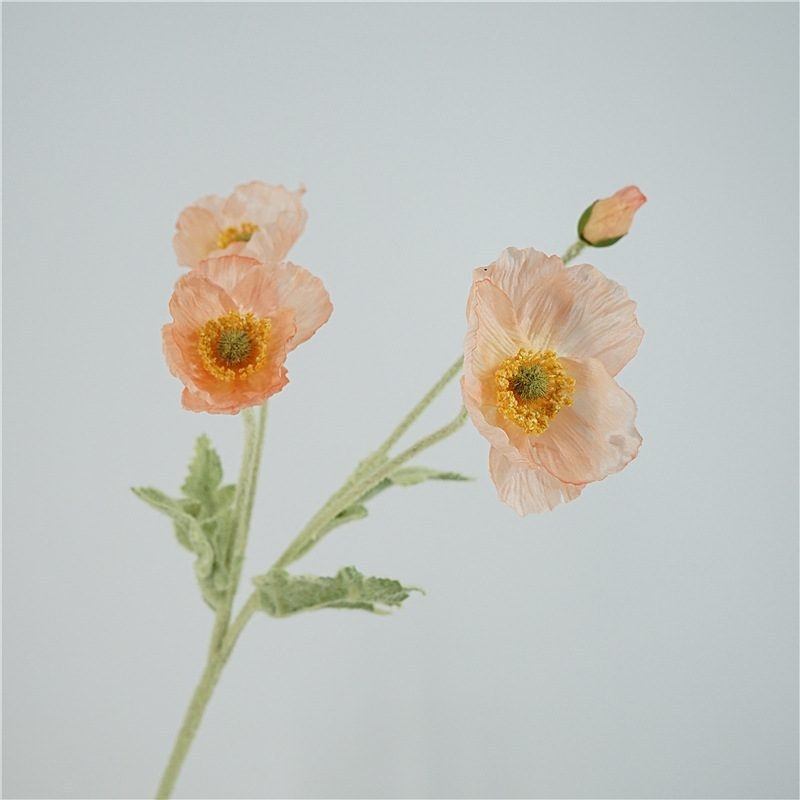 Wholesale Artificial Poppy Stem with 3 Flowers and 1 Bud