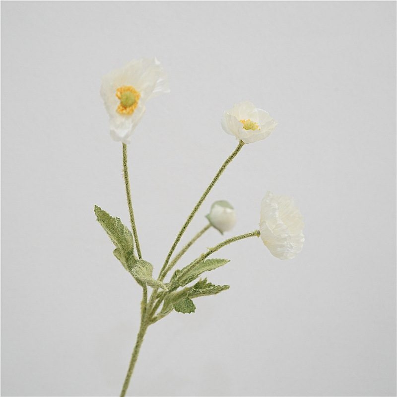 Wholesale Artificial Poppy Stem with 3 Flowers and 1 Bud