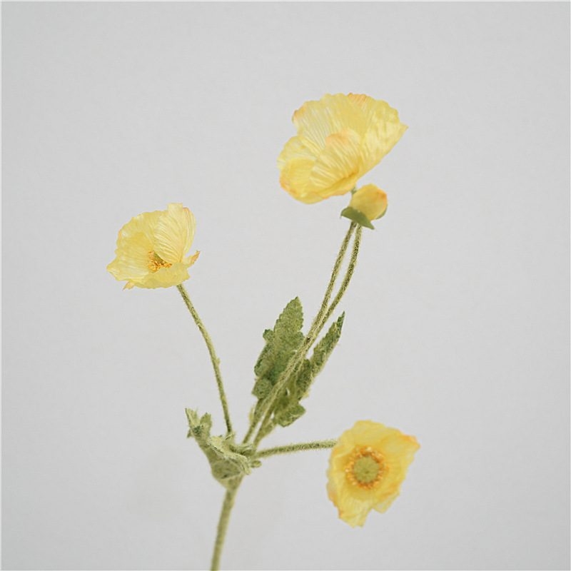 Wholesale Artificial Poppy Stem with 3 Flowers and 1 Bud