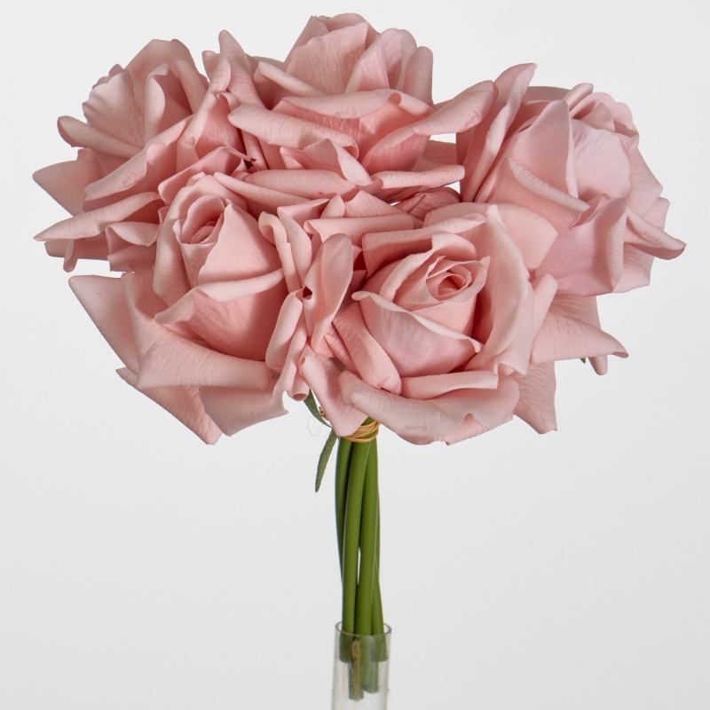 Wholesale Artificial Curled-Edge Rose Bouquet – 5 Blooms 25cm