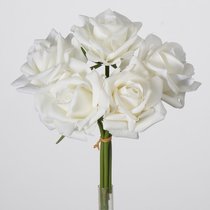 Wholesale Artificial Curled-Edge Rose Bouquet – 5 Blooms 25cm