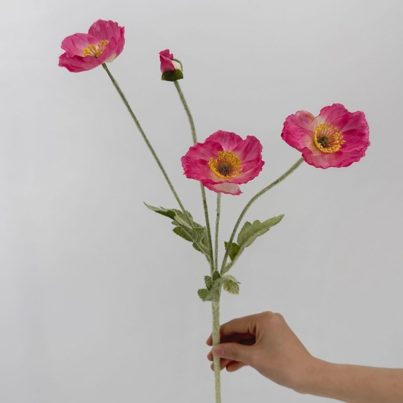 Wholesale Artificial Icelandic Poppy Stem – 60cm, 3 Flowers & 1 Bud