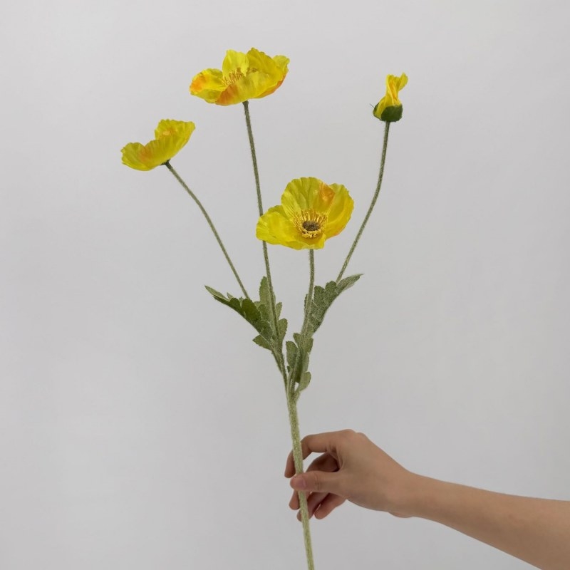 Wholesale Artificial Icelandic Poppy Stem – 60cm, 3 Flowers & 1 Bud